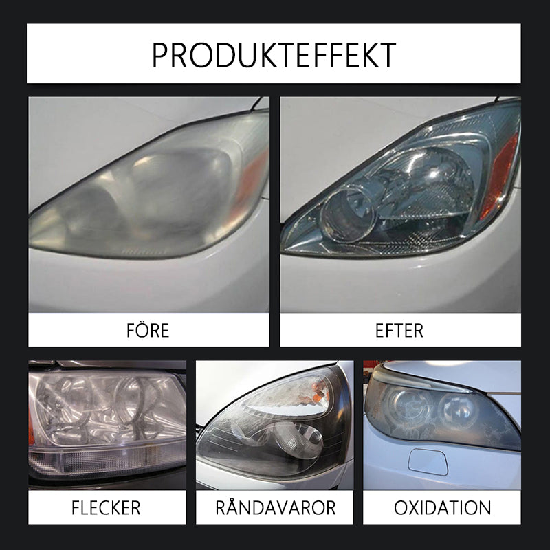 Gulnande, atomiserad repvårdsspray för strålkastare