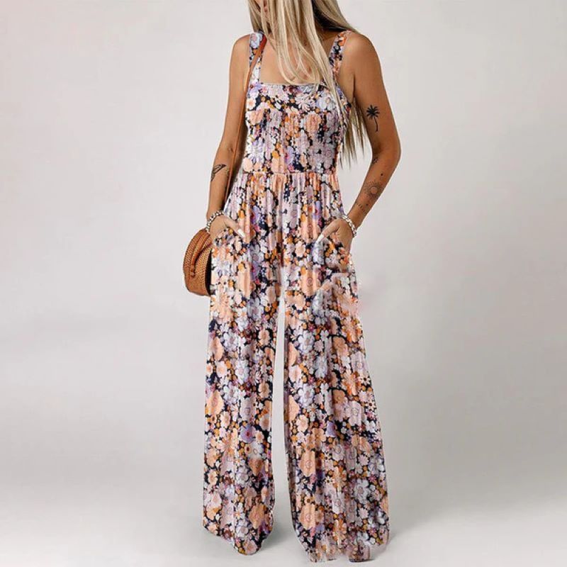 Jumpsuits med ärmlösa överaller med casual tryck för kvinnor