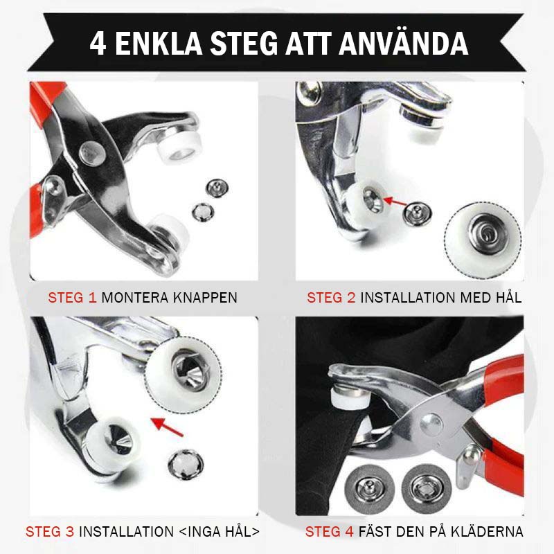 Metalltryckknapp med fästklämma