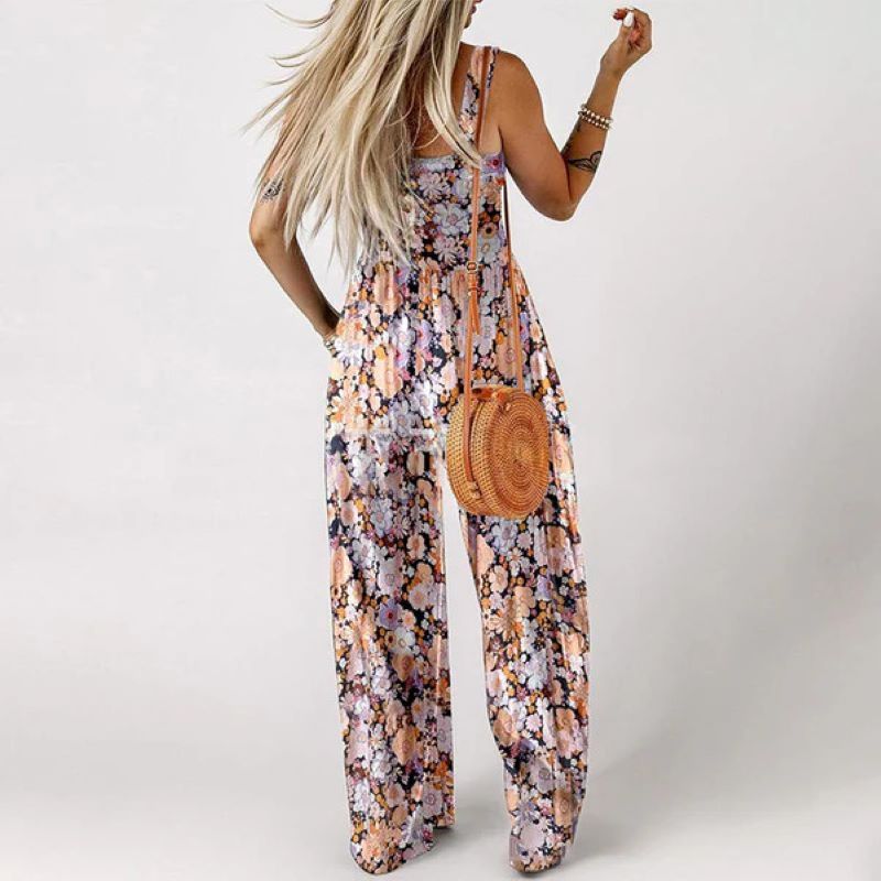 Jumpsuits med ärmlösa överaller med casual tryck för kvinnor
