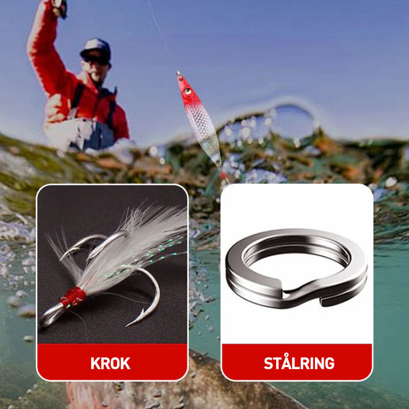 Realistiskt 3D-set med flytande fiskedrag och krokar