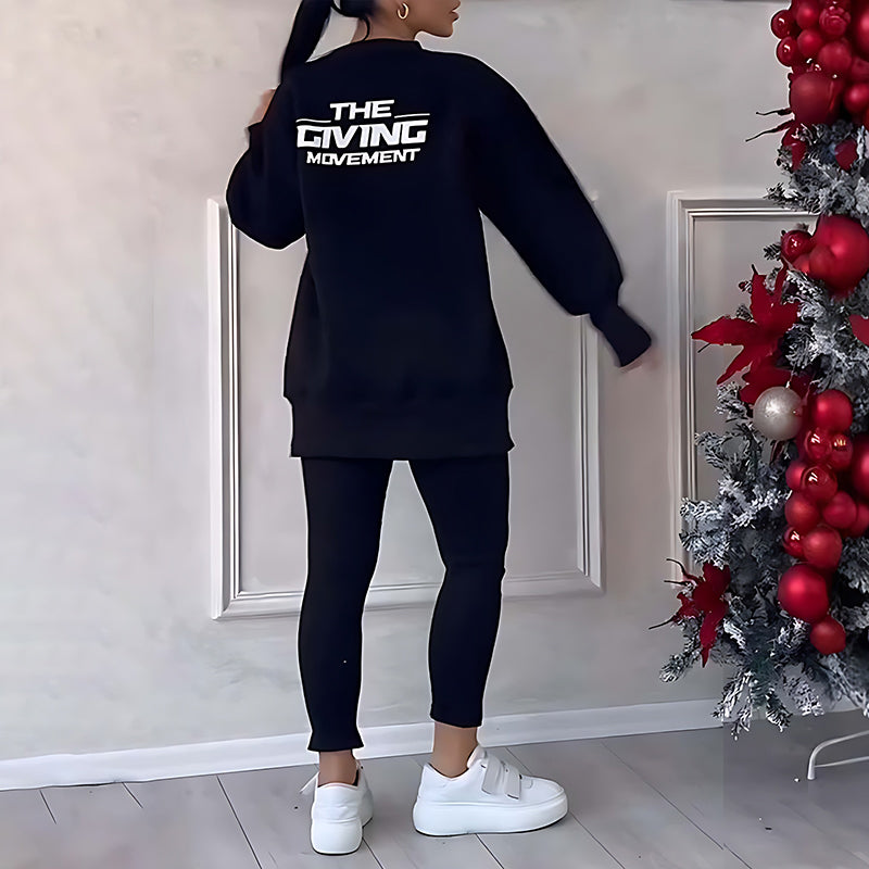 Oregelbundet tryckt långärmad sweatshirt och leggings