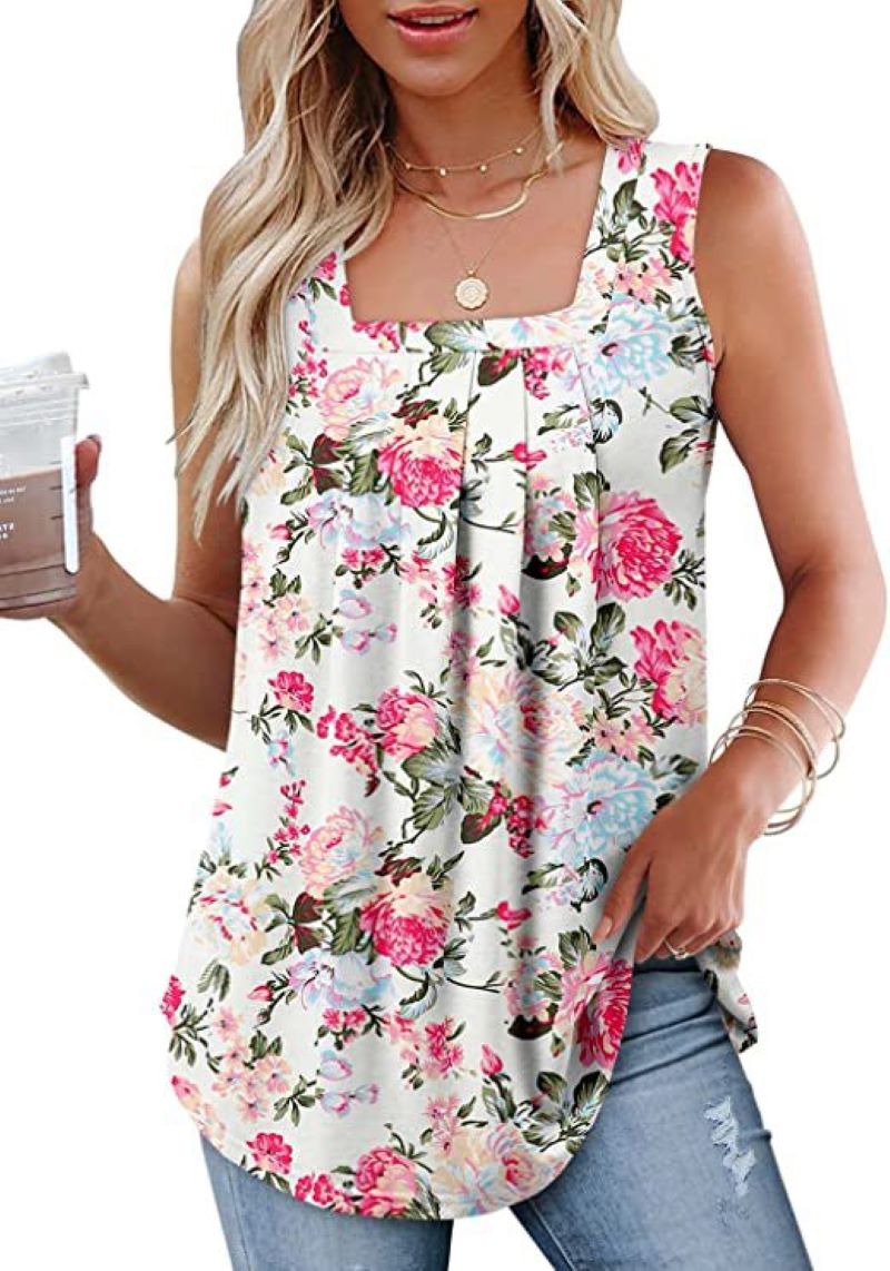 Sommar ärmlös fyrkantig halstryckt väst T-shirt