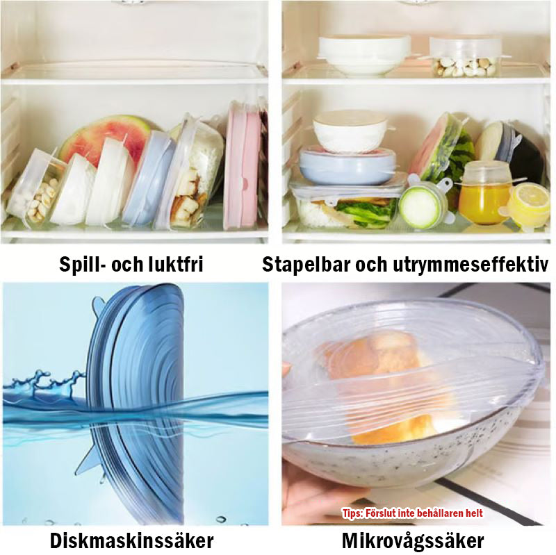Silikonöverdrag Stretchlock Återanvändbara Lufttäta Matomslag