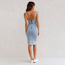 🌸Spring Specials🌸 Justerbar rem U-ringad Split Denim Bodycon Cami Dress