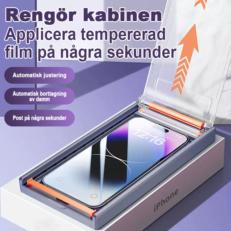 För iPhone Dammtät och anti-krypande härdad film + verktyg för dammfri film