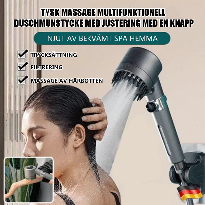 Multifunktionellt duschmunstycke med tysk massage och justering med en knapp