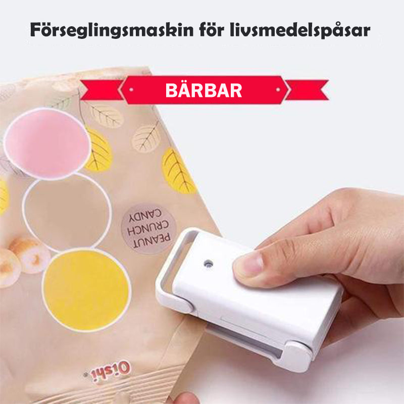 Bärbar maskin för förslutning av livsmedelspåsar