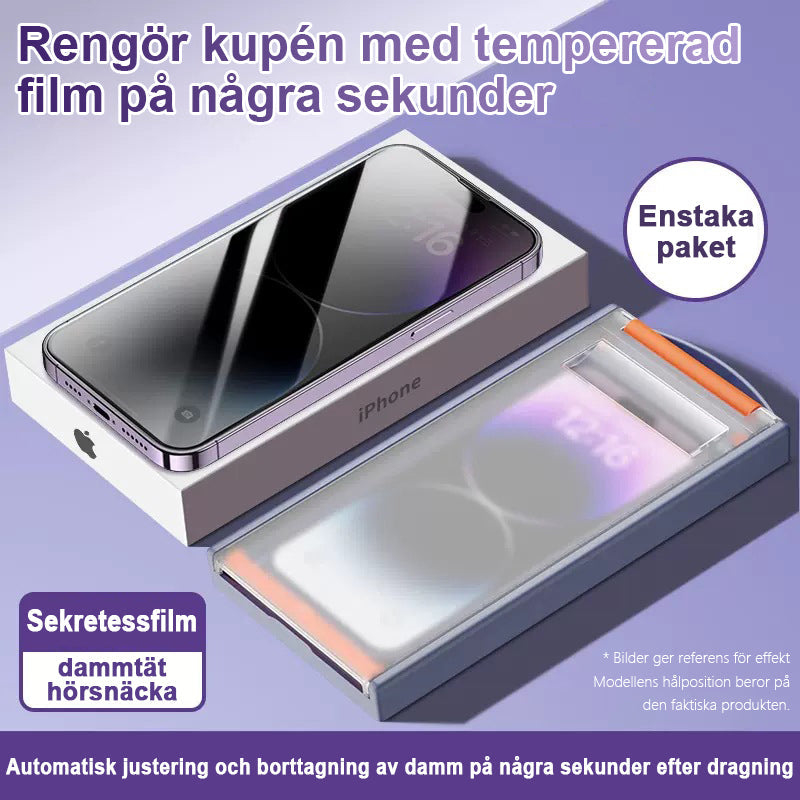 För iPhone Dammtät och anti-krypande härdad film + verktyg för dammfri film