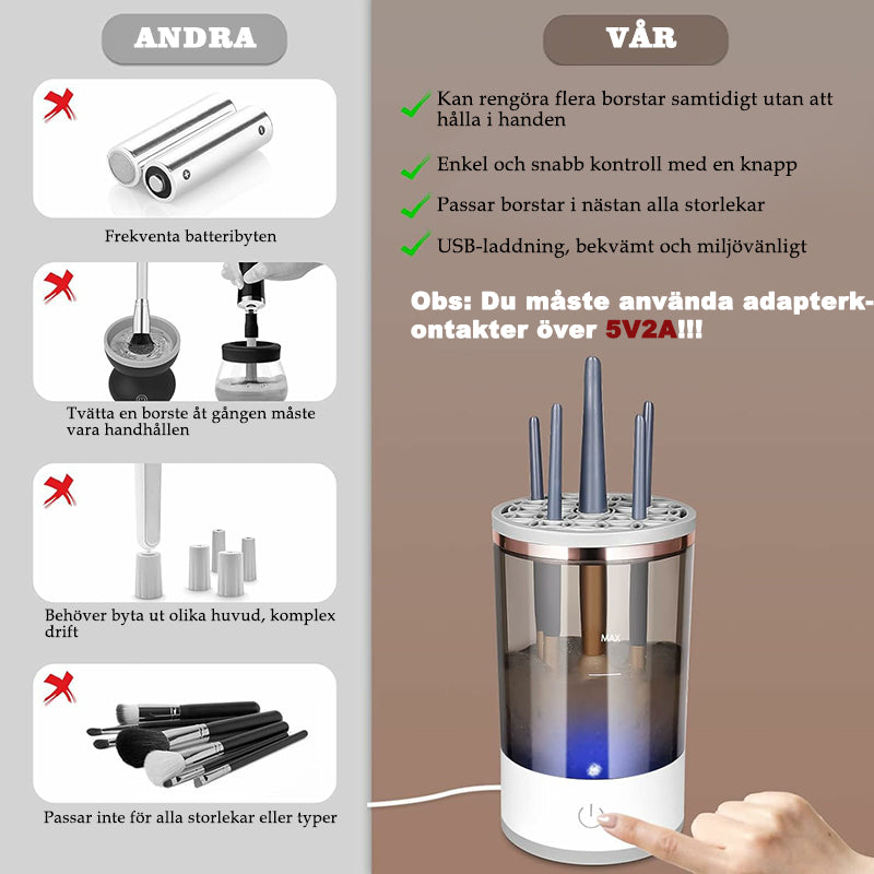 Elektrisk rengöringsmaskin för sminkborstar