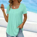 Kortärmad t-shirt med fyrkantig hals i enfärgat - chic och elegant stil (Fri Frakt)