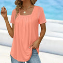 Kortärmad t-shirt med fyrkantig hals i enfärgat - chic och elegant stil (Fri Frakt)