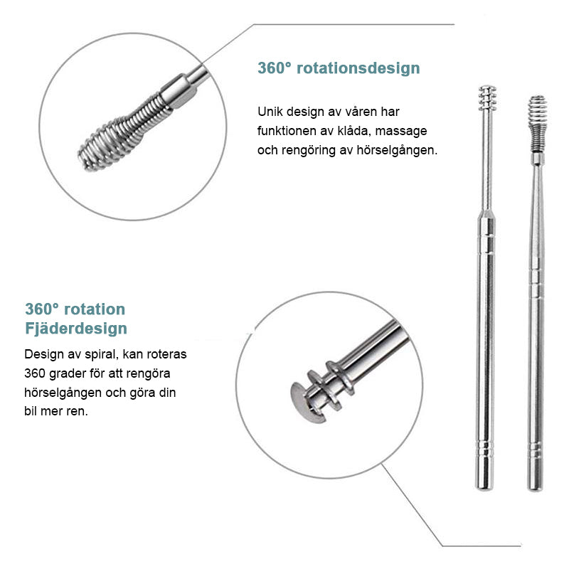 Innovativt fjäderbelastat öronvax rengöringsverktyg