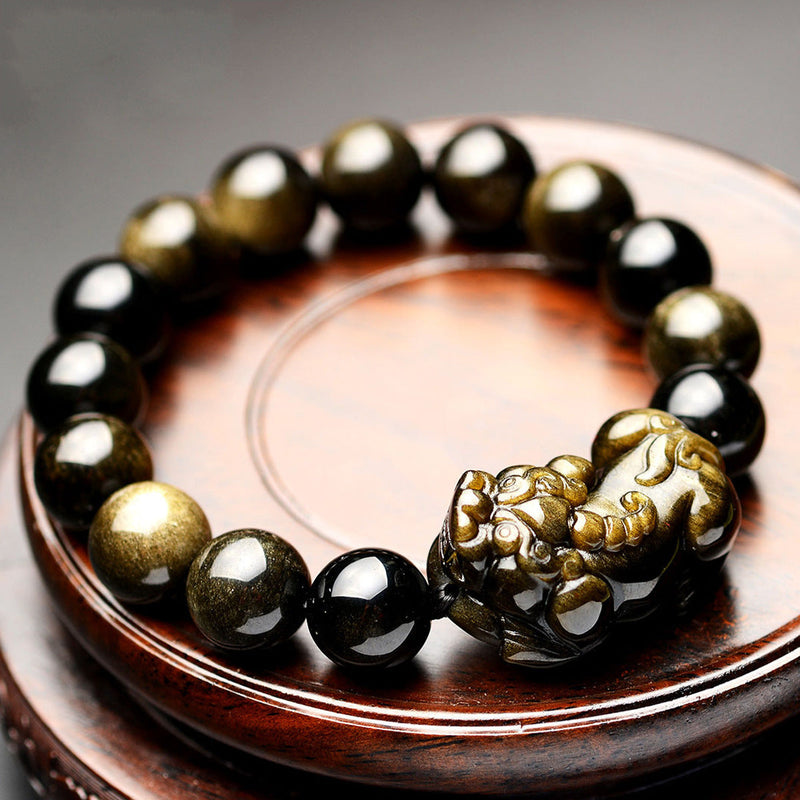 Feng Shui Guldglänsande Obsidianarmband