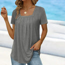 Kortärmad t-shirt med fyrkantig hals i enfärgat - chic och elegant stil (Fri Frakt)